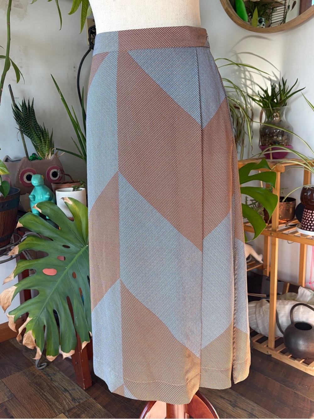 MM.LaFleur Size 10 Geometric Colorblock Midi Skirt Mod Retro Workwear 70s